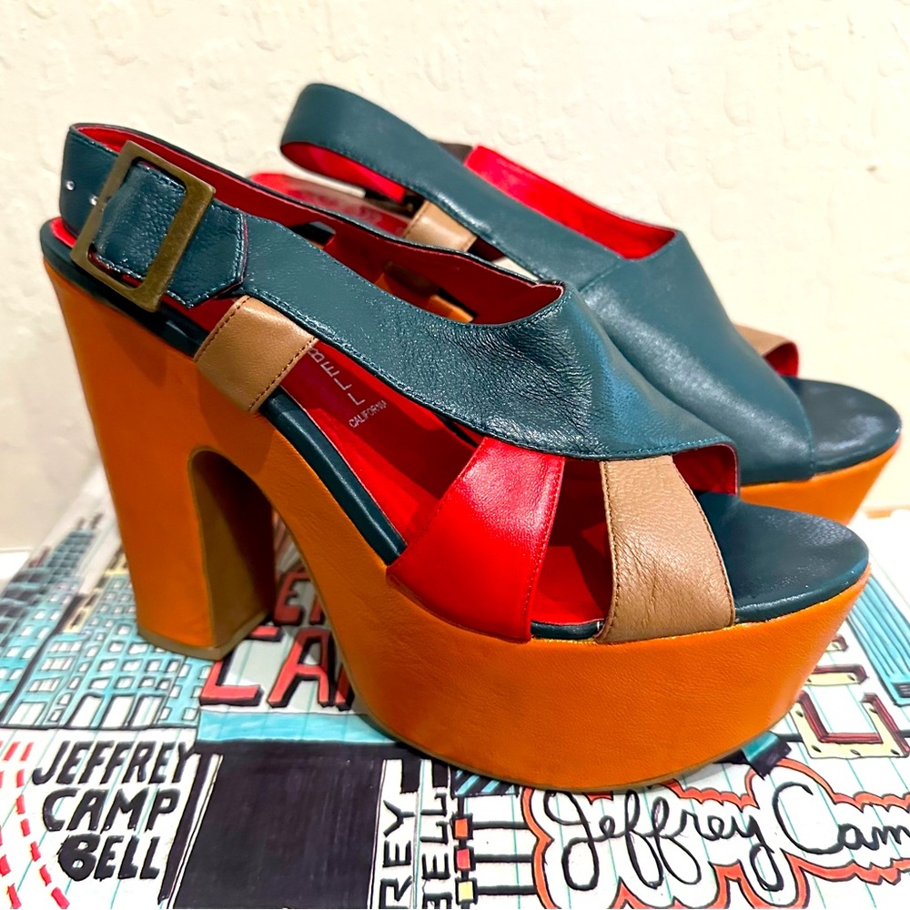 Jeffrey Campbell “Joni” Green Combo 70’s platform heels Size 7